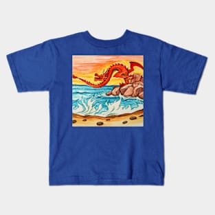 The Dragon Feeling the Beach Sunset Creative Artwork Kids T-Shirt